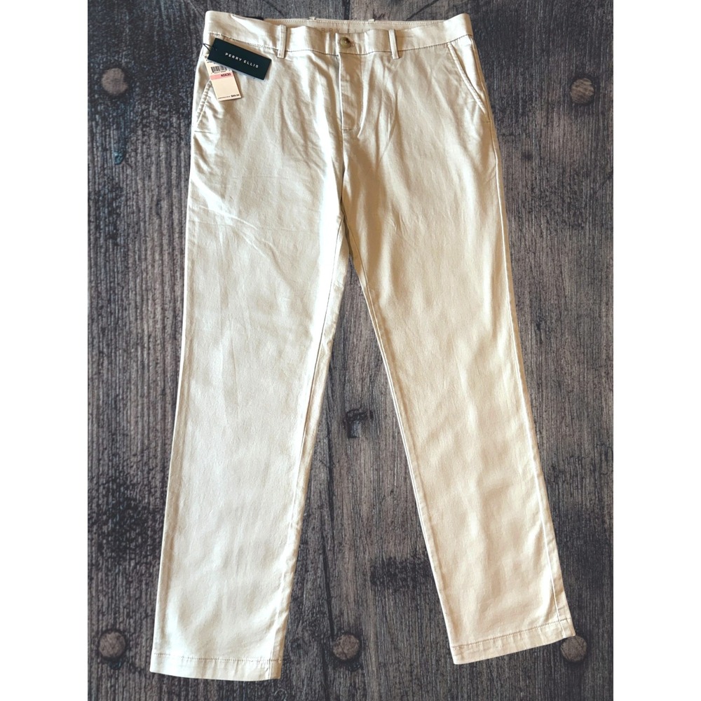 NEW Perry Ellis Anywhere Pants Men's 40x30 Stretch Slim Fit Stone MSRP $89.50